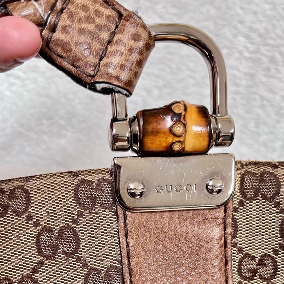Auth GUCCI Bamboo GG Canvas Tote Bag Beige Brown Leather 232947 Used - Picture 5 of 16